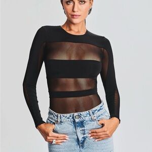 NWT Ser.o.ya Elegant Black Sheer Long Sleeve Ciar Bodysuit